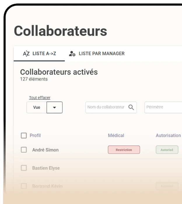 Capture d'écran de l'onglet collaborateurs de l'application Bunqr