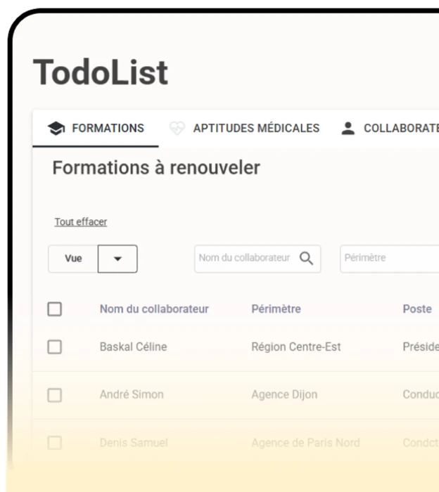 Capture d'écran de l'onglet todolist de l'application Bunqr