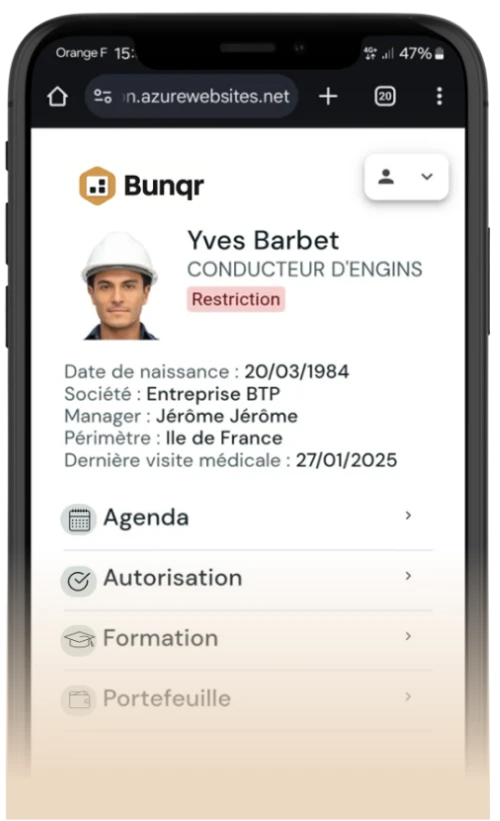 Capture d'écran du passeport prévention Bunqr
