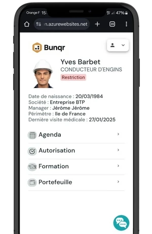 Capture d'écran de l'application Bunqr dans un mobile
